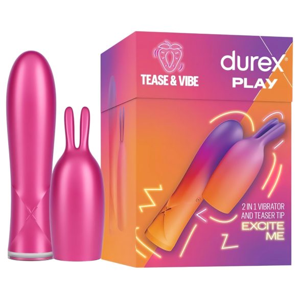 Durex Tease & Vibe - ράβδος με δονητή και κουνελάκι διέγερσης (ροζ)