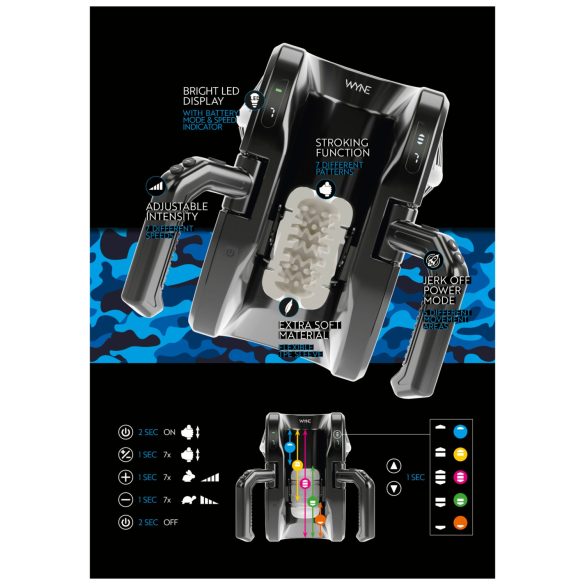 WYNE 10 - αυτόματος ανδρικός αυνανιστής με λαβή - μαύρο