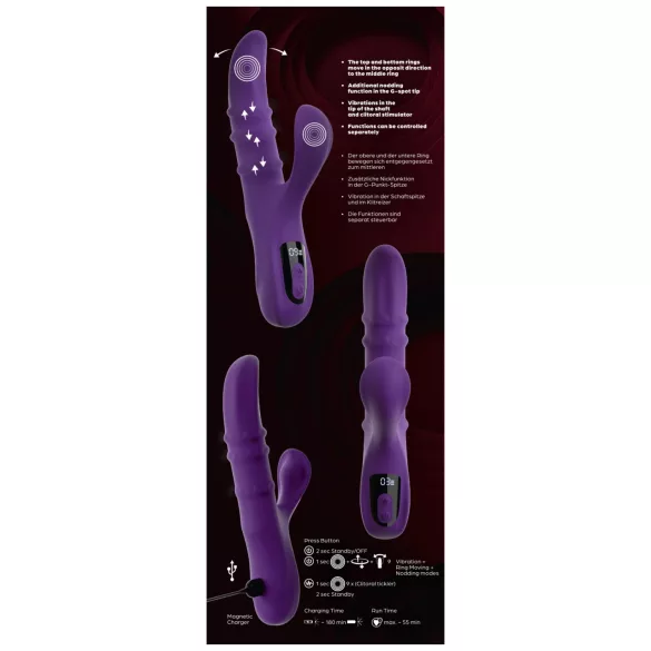 You2Toys - Δονητής με κινούμενο δαχτυλίδι και βραχίονα κλειτοριδικής διέγερσης που κινείται πάνω-κάτω (μωβ)