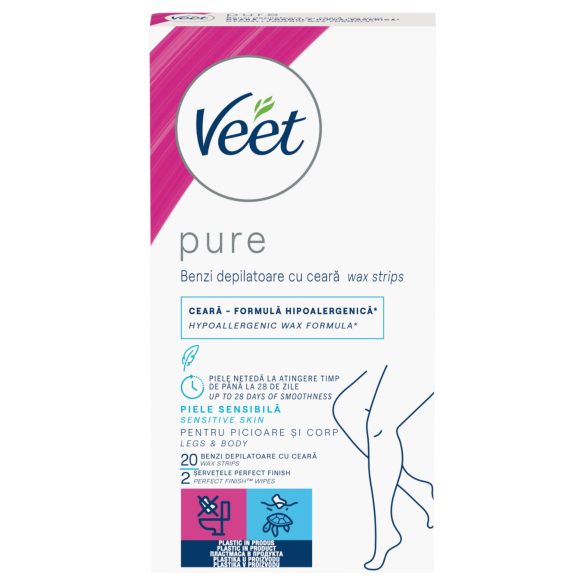 Veet Pure - ταινίες αποτρίχωσης ποδιών & σώματος - ευαίσθητη επιδερμίδα - 20τμχ