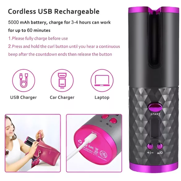 CAC - Σετ ασύρματης σίδερνης για μπούκλες (γκρι-ροζ)