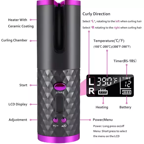 CAC - Σετ ασύρματης σίδερνης για μπούκλες (γκρι-ροζ)