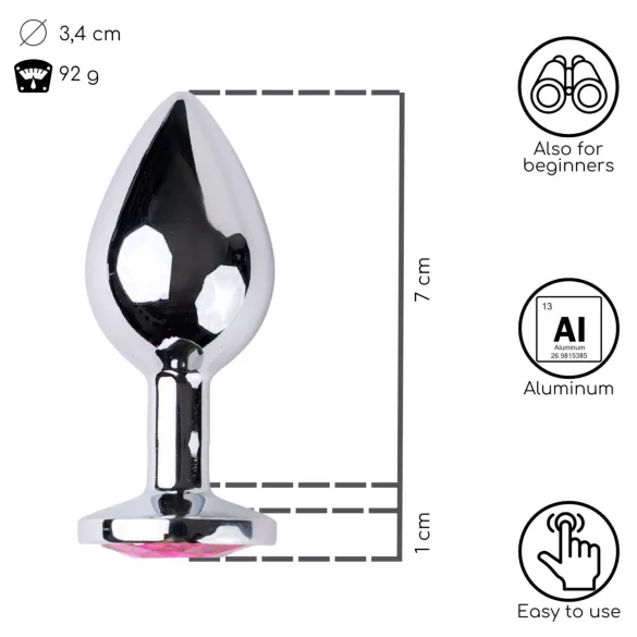 Desirel - πρωκτική σφήνα με κόσμημα - μεσαίο μέγεθος - ασημί/ροζ
