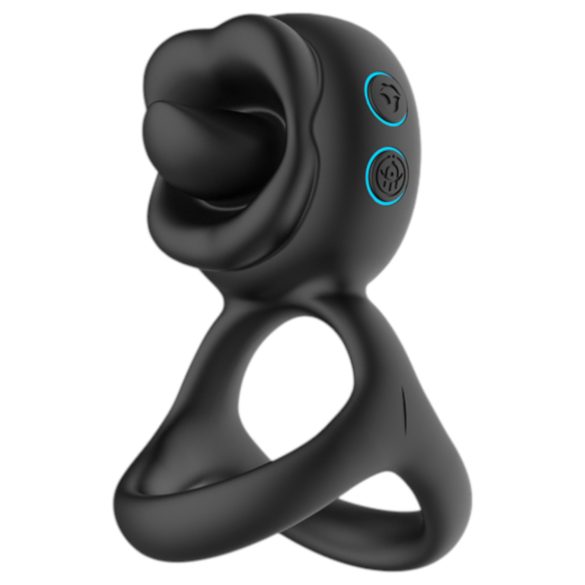 Biu-Biu - δαχτυλίδι πέους & δονητής κλειτορίδας με γλείψιμο - μαύρο