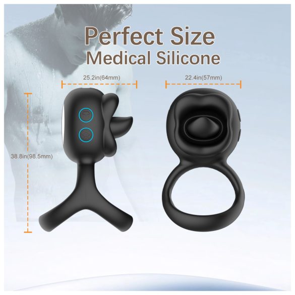 Biu-Biu - δαχτυλίδι πέους & δονητής κλειτορίδας με γλείψιμο - μαύρο