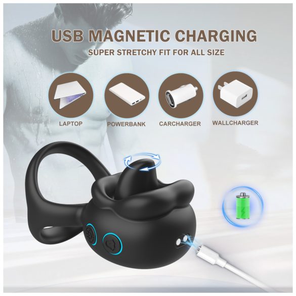 Biu-Biu - δαχτυλίδι πέους & δονητής κλειτορίδας με γλείψιμο - μαύρο