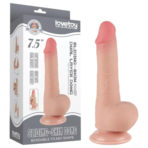 Lovetoy Sliding-Skin - dildo με βεντούζα διπλής στρώσης - 19,5cm φυσικό