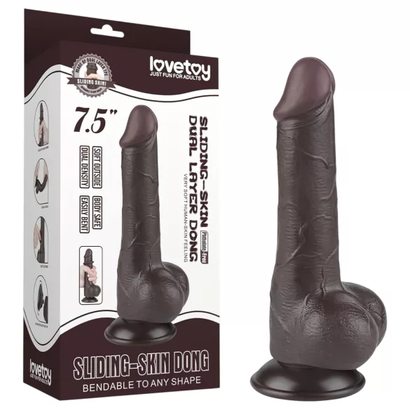 Lovetoy - δονητής με όρχεις - διπλό στρώμα - 19,5cm καφέ