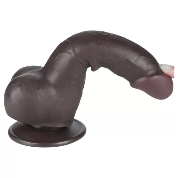 Lovetoy - δονητής με όρχεις - διπλό στρώμα - 19,5cm καφέ