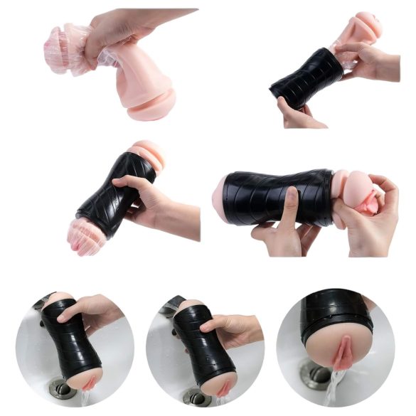 Vibeconnect - ανδρικό masturbator στόμα & vagina ρεαλιστικό - φυσικό/μαύρο