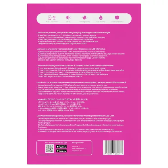 Lovense Lush Anal - Δονητής πρωκτού με έλεγχο μέσω εφαρμογής, με LED - ροζ