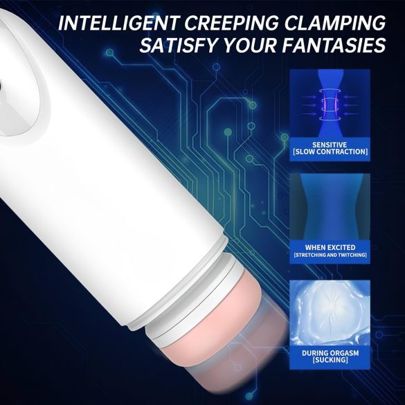 Leopard - ανδρικός αυτόματος δονητής με κίνηση πάνω-κάτω - λευκό