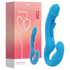   Honey Play Box - δονητής strap-on με γλώσσα, Bluetooth - σιλικόνη μπλε