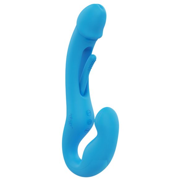 Honey Play Box - δονητής strap-on με γλώσσα, Bluetooth - σιλικόνη μπλε