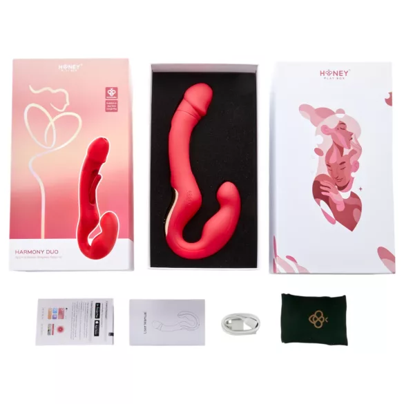 Honey Play Box Harmony Duo - Δονητής με γλώσσα για χρήση με ζώνη, με έλεγχο μέσω εφαρμογής (κόκκινος)