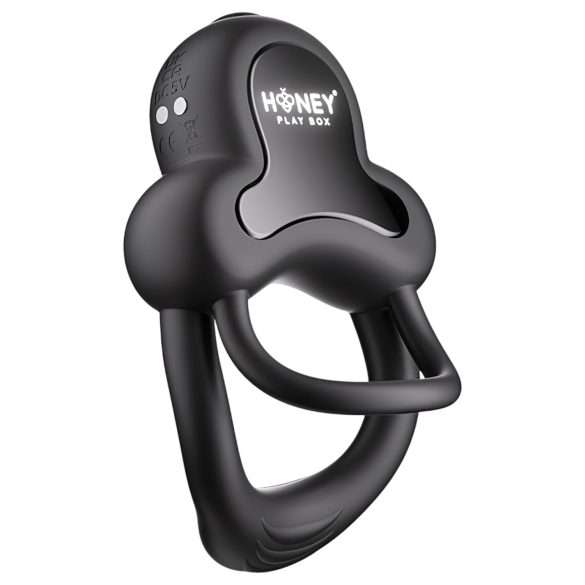 Honey Play Box Anello - δονητικό δαχτυλίδι πέους και όρχεων - έξυπνο, μαύρο