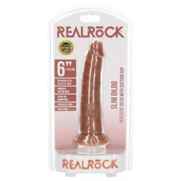RealRock - ρεαλιστικό dildo λεπτό - σκούρο δέρμα 15,5cm