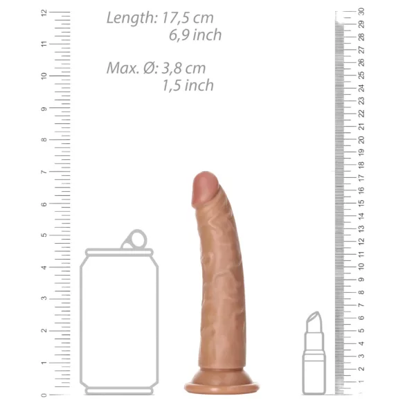 RealRock - ρεαλιστικό dildo λεπτό - σκούρο δέρμα 15,5cm