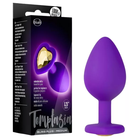 Temptasia M - πρωκτικό dildo με καρδιά και χρυσές πέτρες - μεσαίο - μωβ