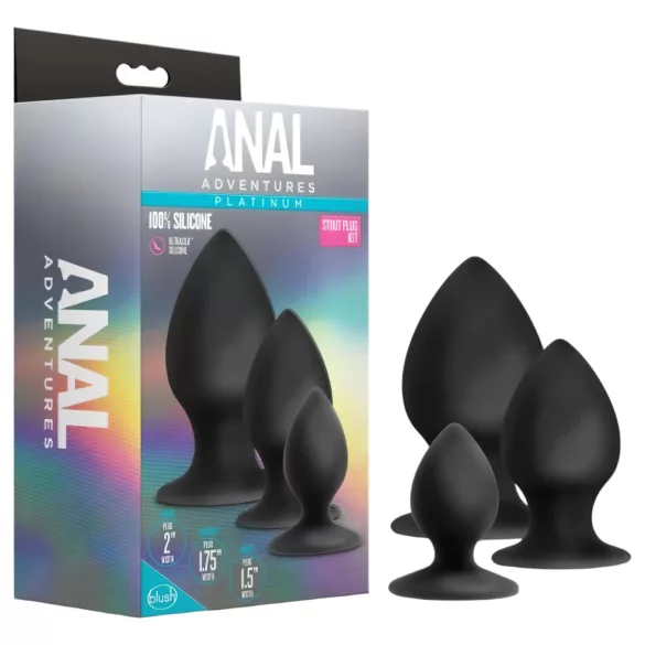 Anal Adventures Platinum Stout - σετ πρωκτικών βυσμάτων 3 τεμάχια μαύρο