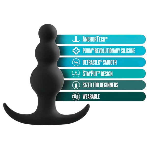 Anal Adventures Platinum - πρωκτικό βύσμα με μαργαριτάρια - μαύρο