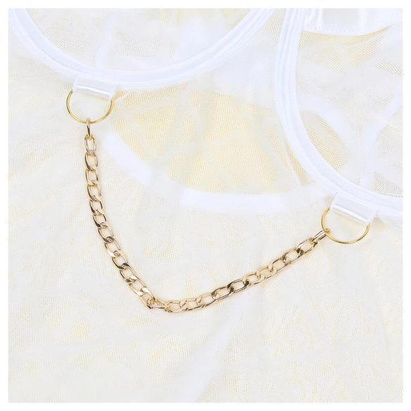 Subblime - γυναικείο διάφανο κορμάκι με αλυσίδες - λευκό L-XL