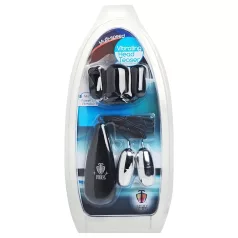   XR Brands - Trinity - δονητής βάλανος με κάλυμμα και δύο μπάλες (μαύρο-ασημί)