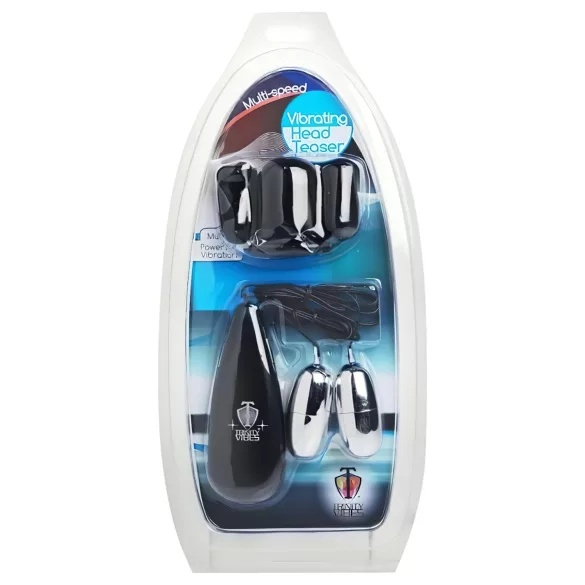 XR Brands - Trinity - δονητής βάλανος με κάλυμμα και δύο μπάλες (μαύρο-ασημί)