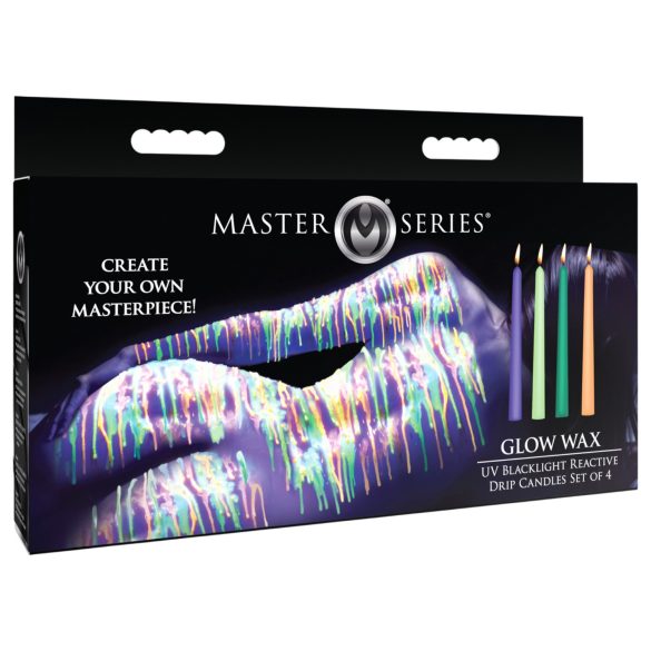 XR Brands - Κεριά σώματος BDSM UV αντιδραστικά - πολύχρωμα (4 τεμ)