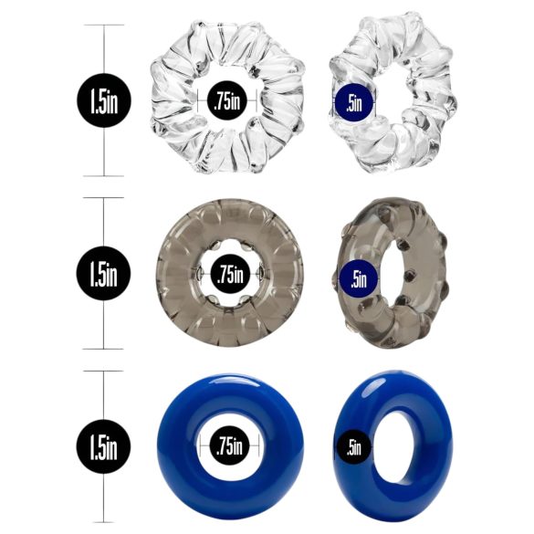 Stay Hard - σετ ποικιλίας δαχτυλιδιών πέους - 3 τεμ - πολύχρωμο