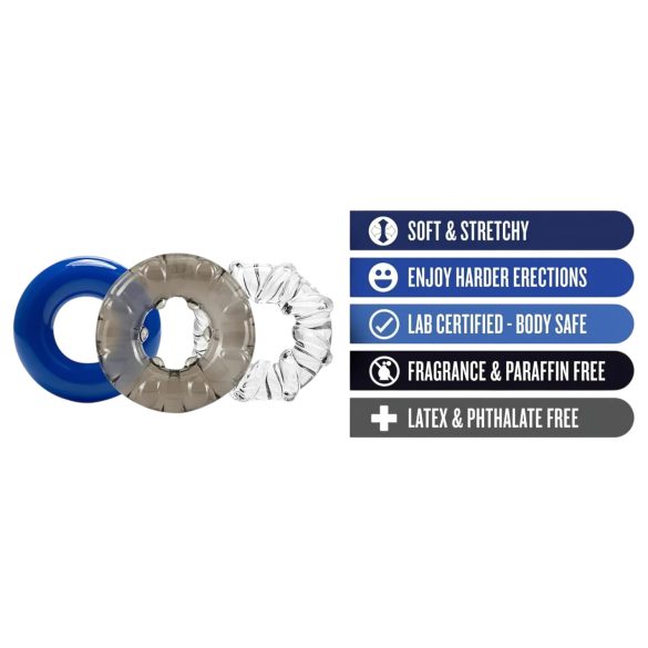 Stay Hard - σετ ποικιλίας δαχτυλιδιών πέους - 3 τεμ - πολύχρωμο