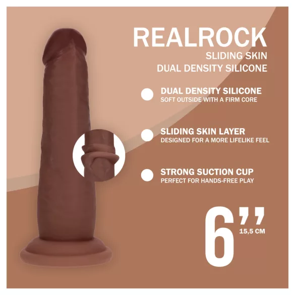 RealRock - ρεαλιστικό δονητή διπλής πυκνότητας (καφέ) - 15,5 εκ.
