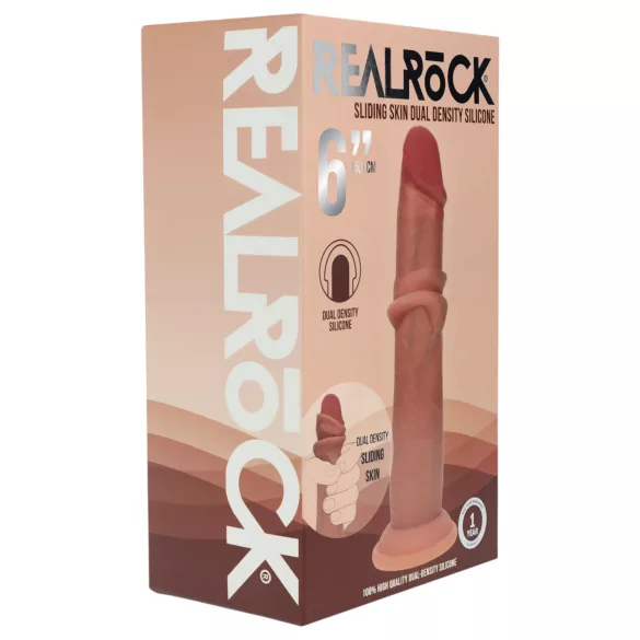 RealRock - ρεαλιστικό dildo διπλής πυκνότητας (μαυρισμένο) - 15,5 εκ.