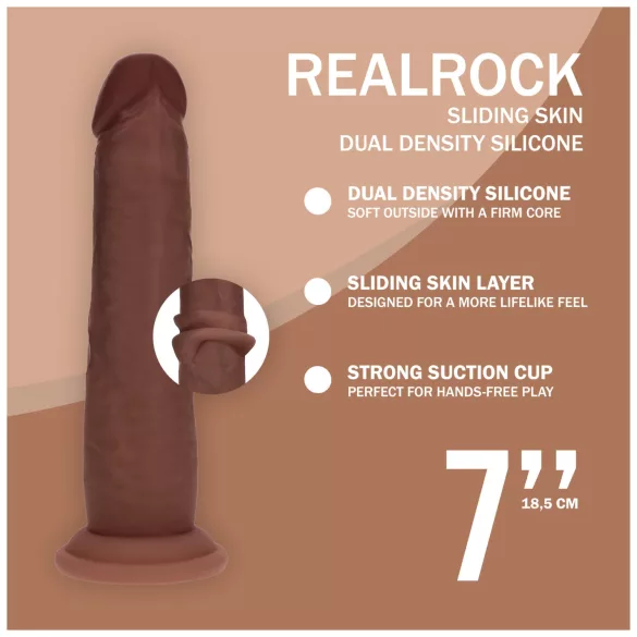 RealRock - ρεαλιστικό dildo διπλής πυκνότητας (καφέ) - 18,5 εκ.