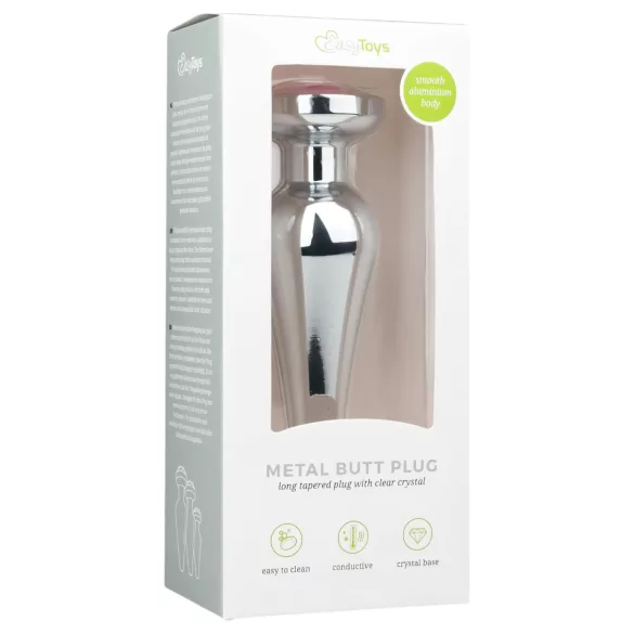 Easytoys - μεταλλικό πρωκτικό plug με ροζ πέτρα - ασημί 3,5cm