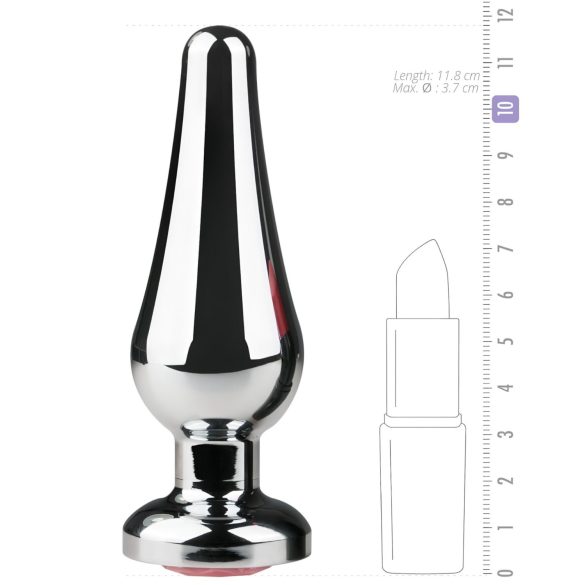 Easytoys - μεταλλικό πρωκτικό plug με ροζ πέτρα - ασημί 3,5cm