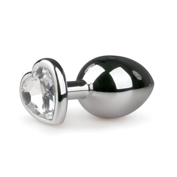 Easytoys Metal No.7 - καρδούλα πρωκτικό βύσμα με λευκή πέτρα - ασήμι