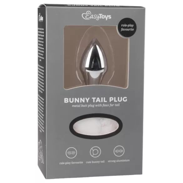 Easytoys Bunny NO1 - μεταλλικό πρωκτικό plug με ουρά κουνελιού - ασημί/λευκό