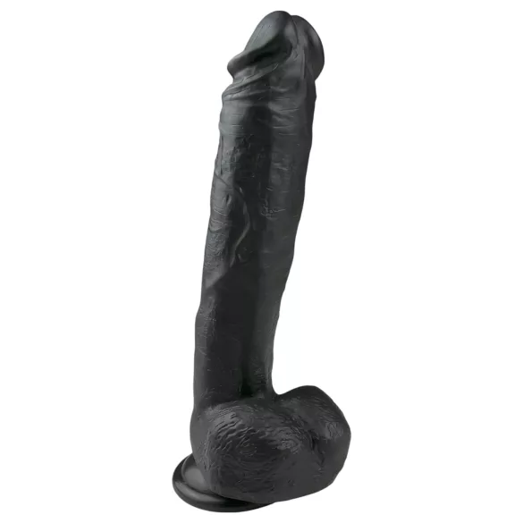 Easytoys - δονητής με όρχεις και βεντούζα - μεγάλος, μαύρος, 26,5cm