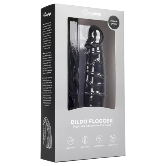 Easytoys - μαστίγιο flogger και σιλικονένιο dildo 2 σε 1 - μαύρο