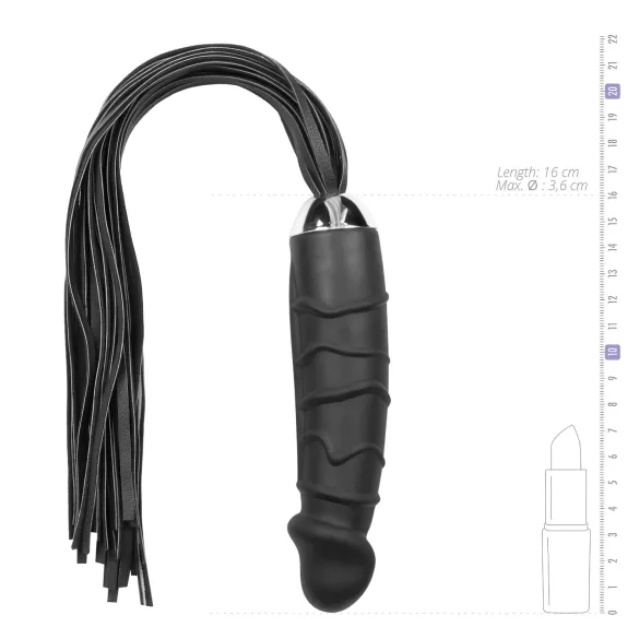 Easytoys - μαστίγιο flogger και σιλικονένιο dildo 2 σε 1 - μαύρο