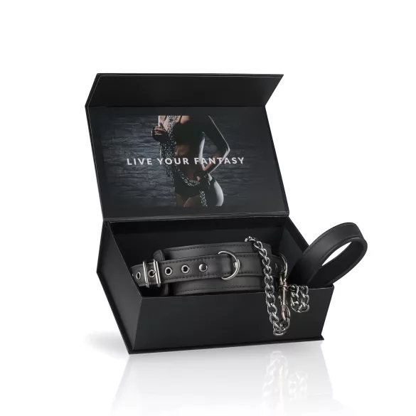 Easytoys - κολάρο φετίχ με λουρί - δέρμα μαύρο