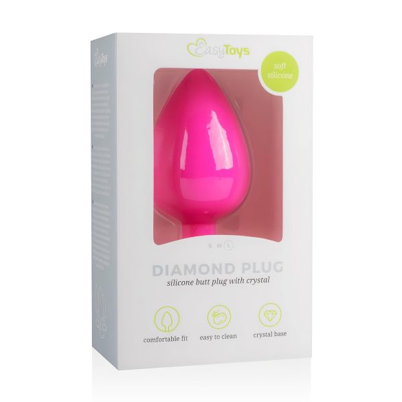 Easytoys Diamond - ροζ πρωκτική σφήνα με λευκό διαμάντι (μεγάλη)