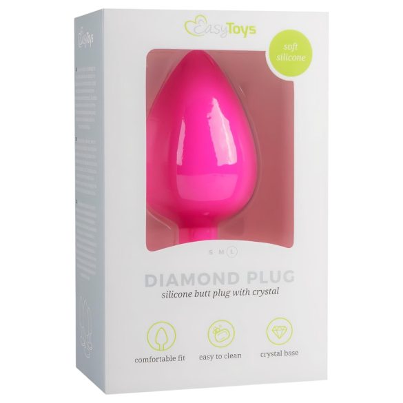 Easytoys Diamond - πρωκτική σφήνα με λευκή πέτρα - μεγάλη - ροζ