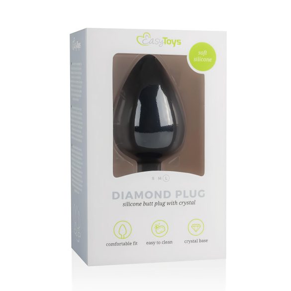 Easytoys Diamond - Μαύρο πρωκτικό βύσμα με λευκή πέτρα (μεγάλο)