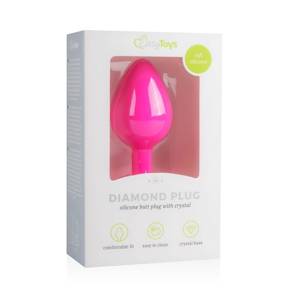 Easytoys Diamond - πρωκτική σφήνα με λευκή πέτρα - μεσαία - ροζ