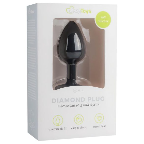 Easytoys Diamond - πρωκτική σφήνα με λευκή πέτρα - μικρή - μαύρο