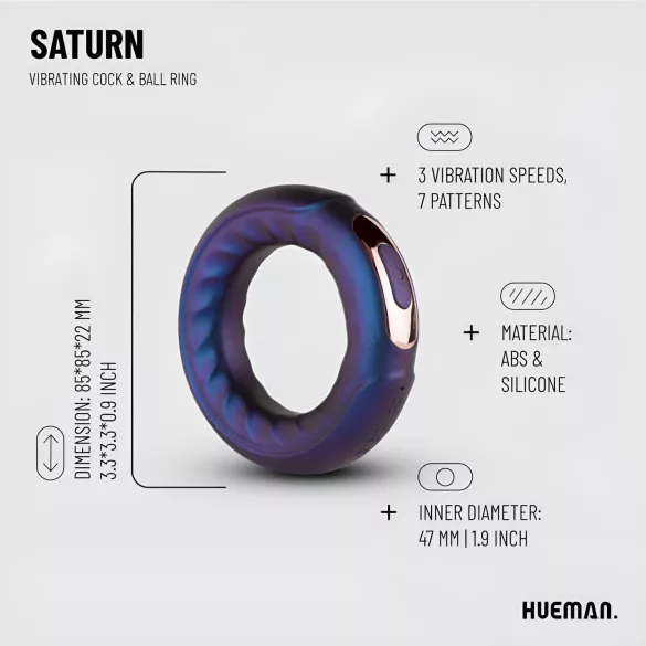 Hueman Saturn - δονητικό δαχτυλίδι πέους επαναφορτιζόμενο αδιάβροχο - μωβ
