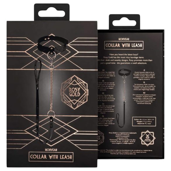 Rosy Gold - κολάρο και λουρί (μαύρο-ρόδινο χρυσό)