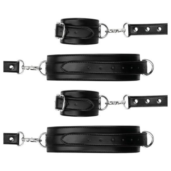 Bedroom Fantasies - χειροπέδες και μανσέτες μηρού - δερμάτινες μαύρες